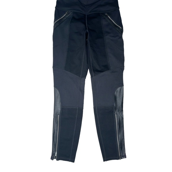 Athleta Pants - ATHLETA Moto Tight Black w/ Faux Leather Accents Zippers Size Medium H